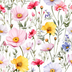 handdrawn painting of cute and beautiful flowers, white background