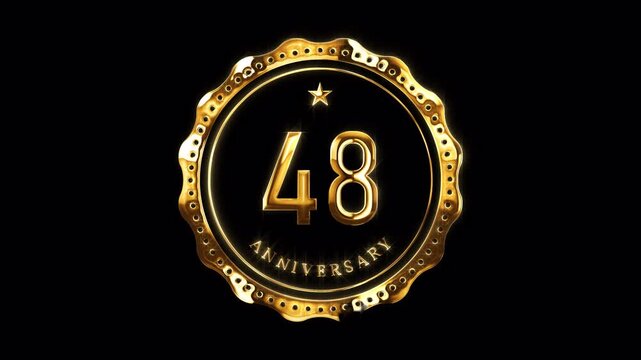 48th Anniversary Celebration. Happy 48 Years Anniversary Animation in Gold Color on the Transparent Background, Alpha Channel. Great for greetings, celebrations, events, and gifts.