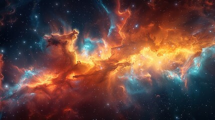 Cosmic Nebula in Orange and Blue Hues