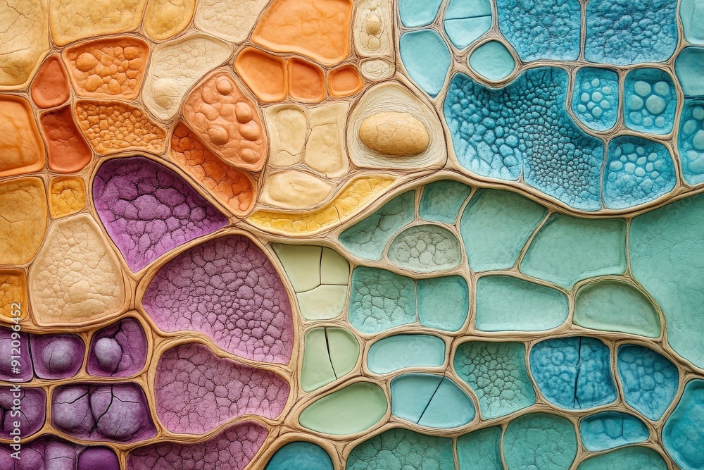 Poster colorful abstract texture with organic shapes, showcasing vibrant hues and intricate patterns in a v
