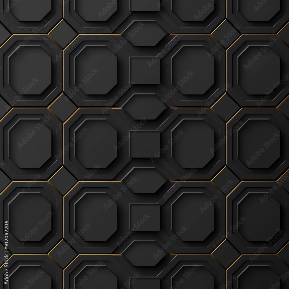 Poster black background with hexagonal pattern of interlacing lines, vector illustration, simple and elegan
