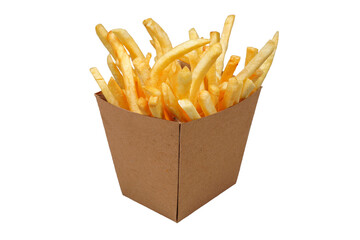 A brown paper box of tasty french fries isolated transparent