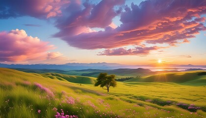 Fototapeta premium 【美しい遠景イラスト】広大な大地の風景