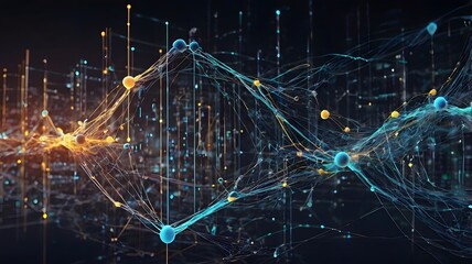 Cyber Big Data Flow & Blockchain Data Fields: Network Line Stream, AI Technology, Digital Communication & Science Research - 3D Illustration of Music Waves