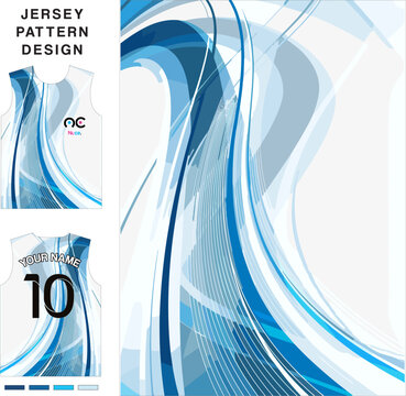 Abstract blue curve concept vector jersey pattern template for printing or sublimation sports uniforms football volleyball basketball e-sports cycling and fishing Free Vector.
