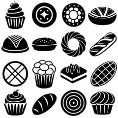 Design a gradient icon set of 16 bakery items Set  art vector illustration