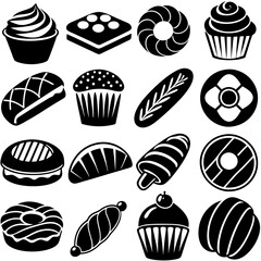 Design a gradient icon set of 16 bakery items Set  art vector illustration