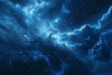 Obraz premium Starry sky with deep blue background, scattered stars, possible clouds or dust, revealing distant galaxies and nebulae, creating an endless expanse of space.