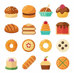 
A gradient icon set of 16 bakery items Set  art vector illustration