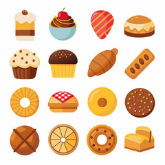 
A gradient icon set of 16 bakery items Set  art vector illustration