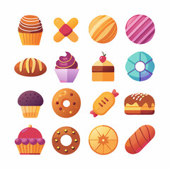 
A gradient icon set of 16 bakery items Set  art vector illustration
