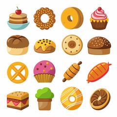 
A gradient icon set of 16 bakery items Set  art vector illustration