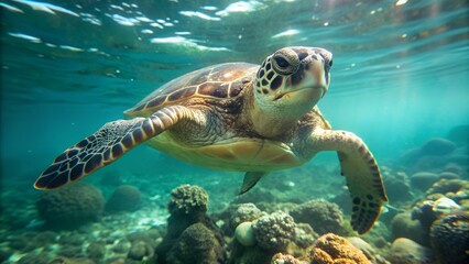 Fototapeta premium sea turtle swimming, underwater photo