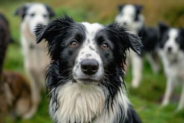 Close up of a border collie face, deep thinking, beautiful and working hard