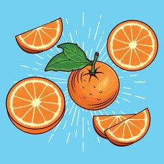 Orange Fruits and comic cartoon with colorful color