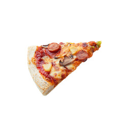 Top view a piece of pizza on white dish.Simple food and eating .die cut with transparency