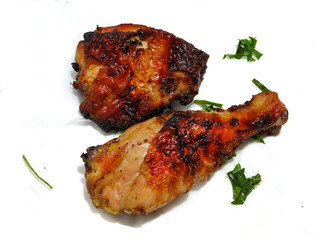 Grilled Chicken leg and thigh two pieces Isolated on a white background