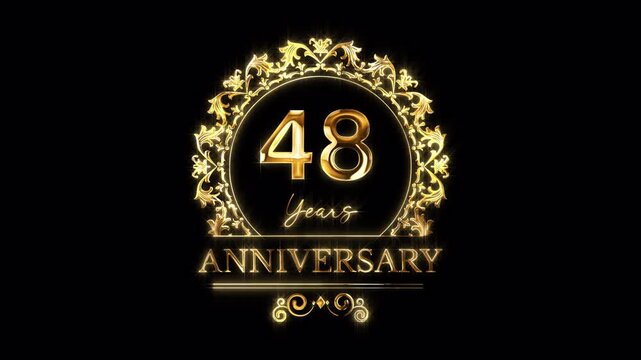 48th Anniversary Celebration. Happy 48 Years Anniversary Animation in Gold Color on the Transparent Background, Alpha Channel. Great for greetings, celebrations, events, and gifts.