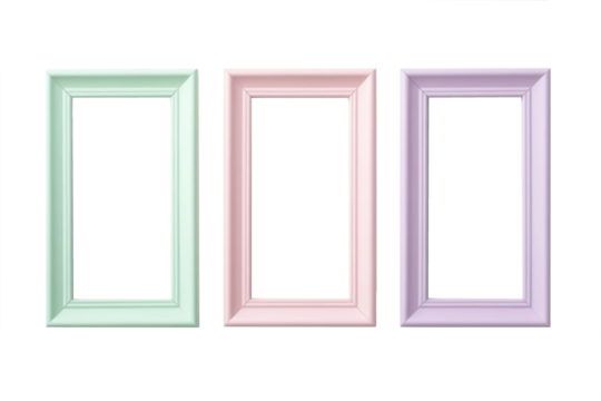 Three colorful frames in pastel shades, perfect for displaying artwork or photos, adding a charming touch to any decor.
