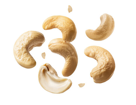 Cashewkerne fallend isoliert auf wei&szlig;en Hintergrund, Freisteller, Transparent 