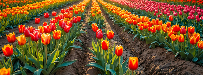 Tulips are blooming beautifully in the garden.