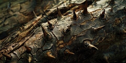 Thorny Tree Trunk Texture Sharp Spikes on Wooden Surface