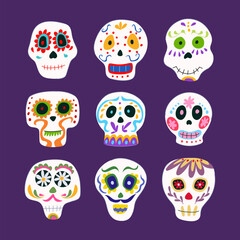 dead day skull set cartoon. halloween sugar, skeleton celebration, party holi dead day skull sign. isolated symbol vector illustration