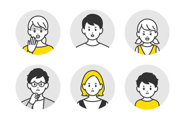 ネガティブな子育て世帯･家族の顔アイコンセット【人物ベクターイラスト素材】