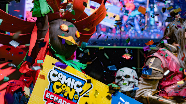 9th Comic Con Convention In GUAYAQUIL, ECUADOR - AUG 04, 2024 - Winning cosplay at Comic Con featuring an 'Skull Kid with Mask' costume from video game 'The Legend of Zelda.'