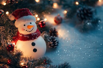 colorful christmas border with small lights tumblr, snowman and christmas decorations, navy blue background for flat screen with generative ai