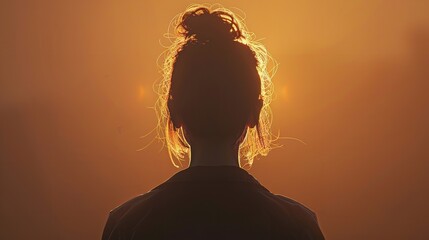 Female person silhouette from behind in the shadow back lit light : Generative AI