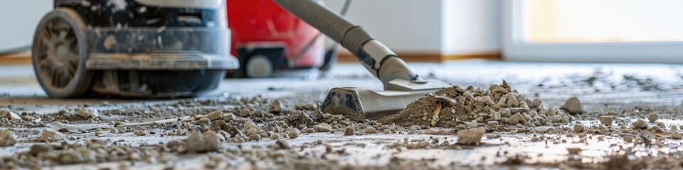 Removing construction debris with a high performance vacuum cleaner post repair