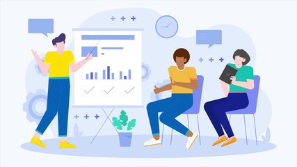 illustration of new employees on business training concept animated video