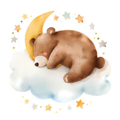 Cute sleeping bear on a cloud.