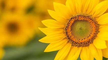 Fototapeta premium A closeup of a blooming sunflower field with bees buzzing around and vibrant petals illuminated by the golden sunlight celebrating the intricate beauty of plants and flowers