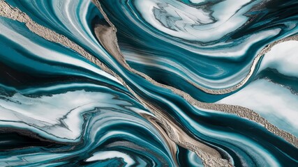 Abstract liquid metal blue silk texture backdrop with flowing wavy pattern