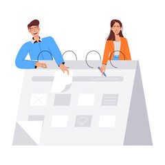 Flat character illustration of team scheduling 

