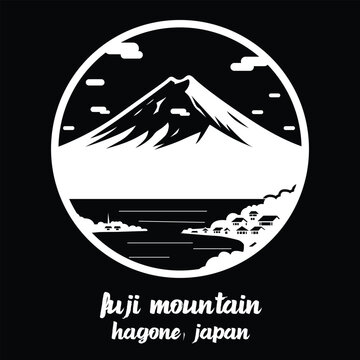 Circle Icon Fuji Mountain. Vector Illustration