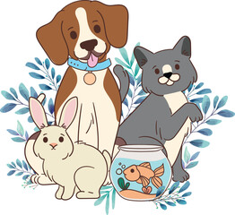 Watercolor Animals vector, dog cat fist rabbit watercolor illustration vector, Animals illustration