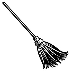 Broom isolated on white, Halloween broom vector illustration, Halloween vector art, Halloween broom silhouette, witch broom vector icon, eps