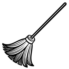 Broom isolated on white, Halloween broom vector illustration, Halloween vector art, Halloween broom silhouette, witch broom vector icon, eps