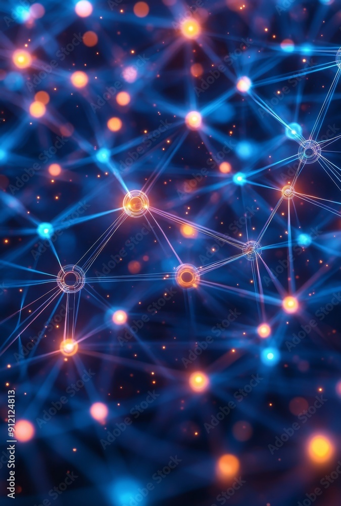 Poster glowing data network with interconnected nodes, futuristic digital web, sci-fi theme, hyper-realisti