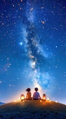 Couple Gazing at Milky Way Under Starry Sky