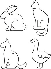 Vector set of farm animals flat icons. Contains icons cow, horse, goat, goose, donkey, rooster, pig, duck and more. Pixel perfect. simple vector icons with transparent background.