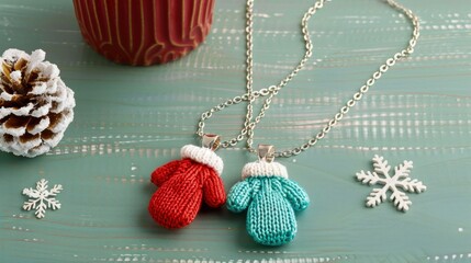Naklejka premium Cute Winter Mitten Charm Necklace