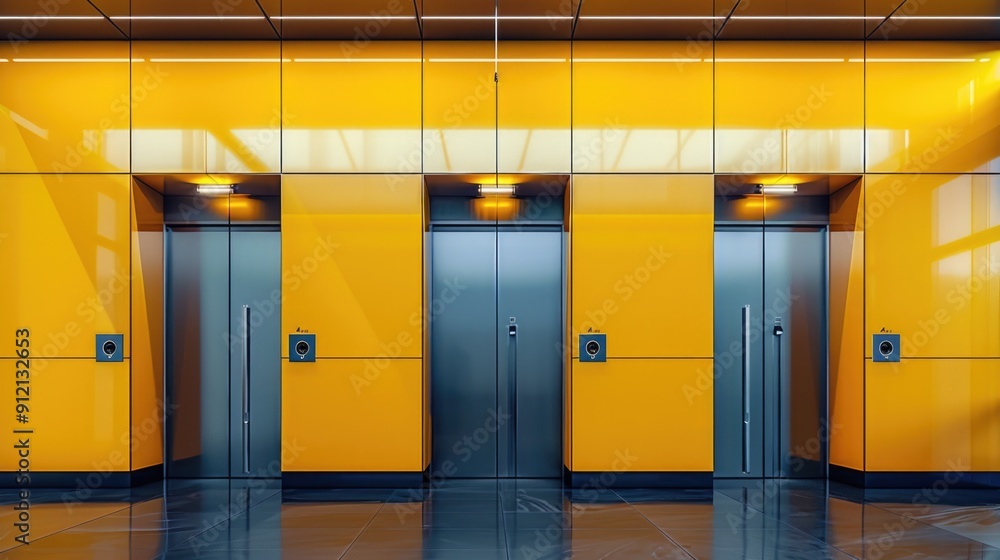 Poster a modern building with several elevators installed