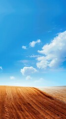 Fototapeta premium Tranquil Plowed Field Under Blue Sky