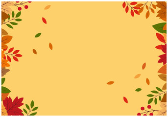 秋の紅葉の落ち葉フレーム背景24橙色