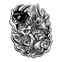 three scary black and white monster