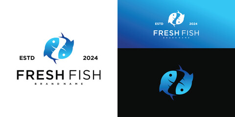 Seafood fresh fish logo design label. Premium Vector